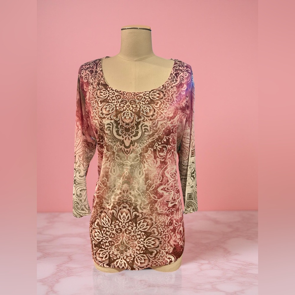 World Unity Ombre Baroque Print Tunic Top